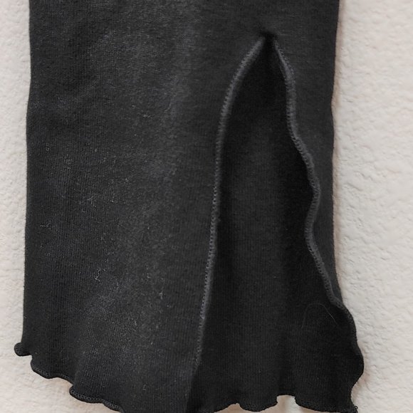 bebe  black cotton top with v neck and leather cord tie up. size L - Picture 4 of 7